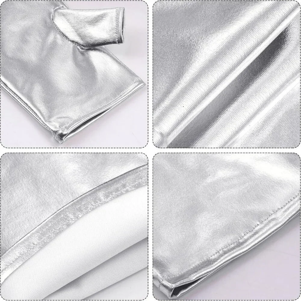 Women's Long Metallic Shiny Fingerless Gloves Silver Party Halloween Costume